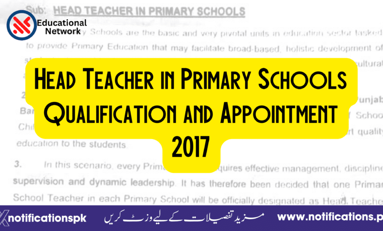 Head Teacher in Primary Schools Qualification and Appointment