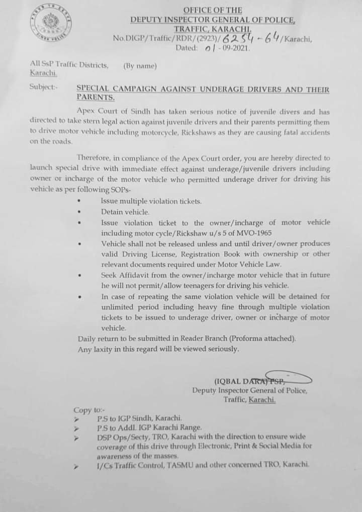 Notification of Special Campaign against Underage Drivers and their Parents