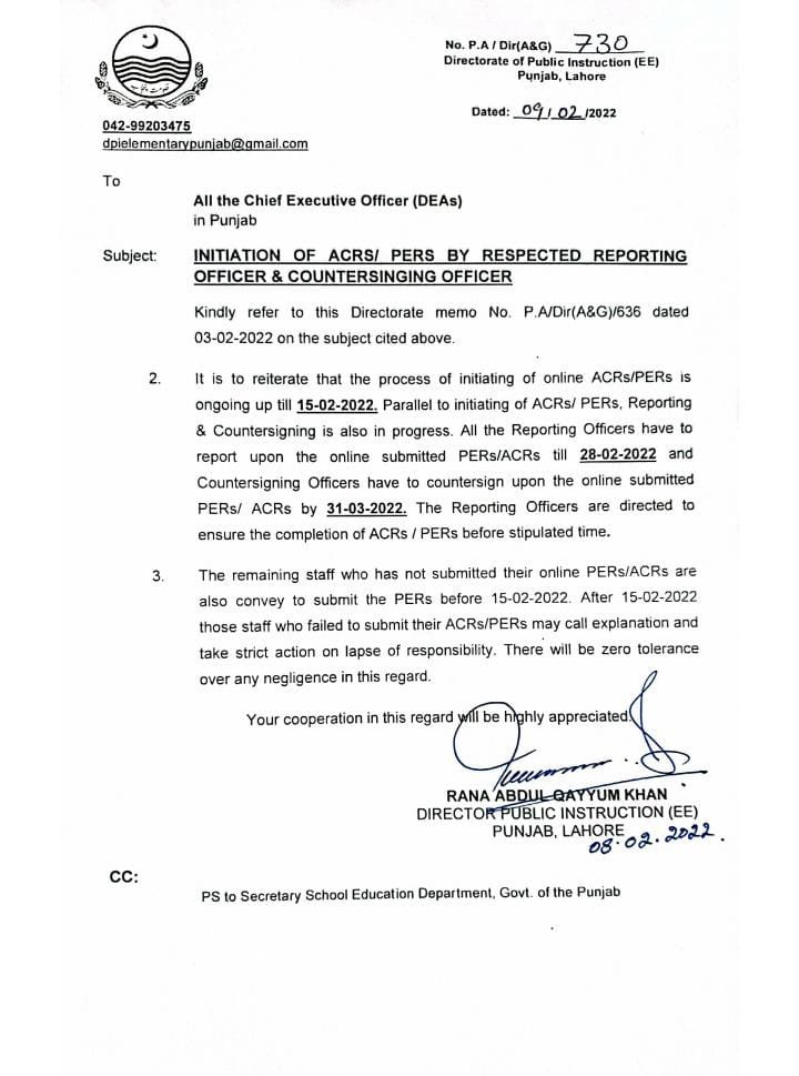 INITIATION OF ACRs / PERs BY REPORTING OFFICER & COUNTERSINGING OFFICER