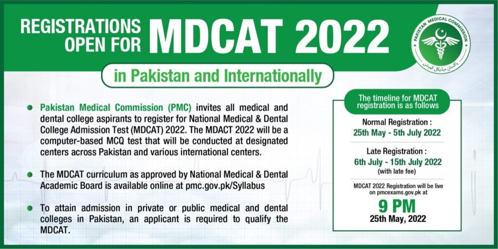Registration Open for MDCAT 2022 |PMC Pakistan Medical Commission