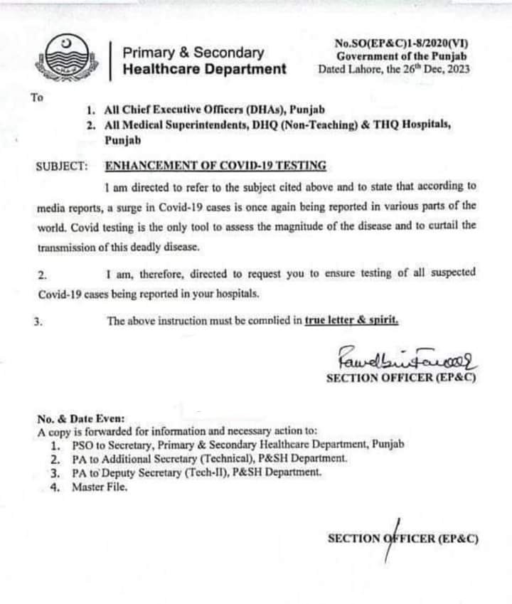 Covid-19 Testing to resume in Punjab Hospitals 2023
