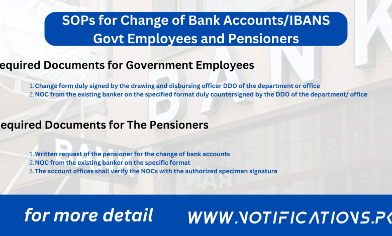 SOPs for Change of Bank Accounts/IBANS Govt Employees and Pensioners