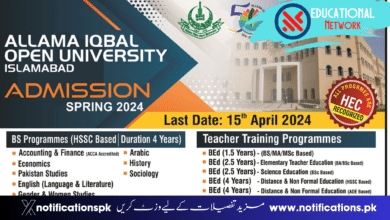 Admission Open Spring 2024 AIOU Islamabad for BS, BBA, PGD and Certificate/Diploma